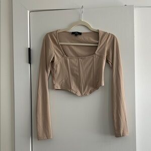 Tan Long Sleeve Corset Crop Top